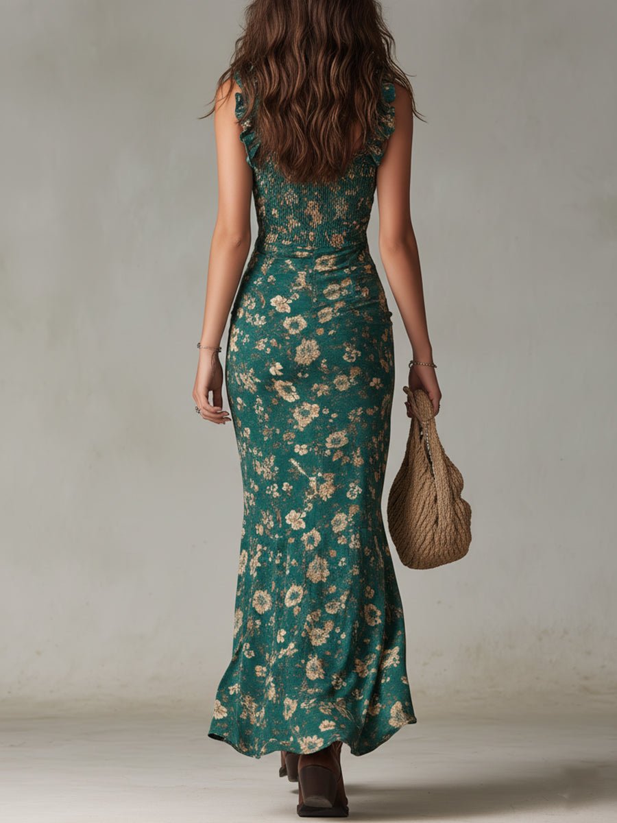 Sienna | Women's Boho Floral Ruffle-Strap Maxi Dress