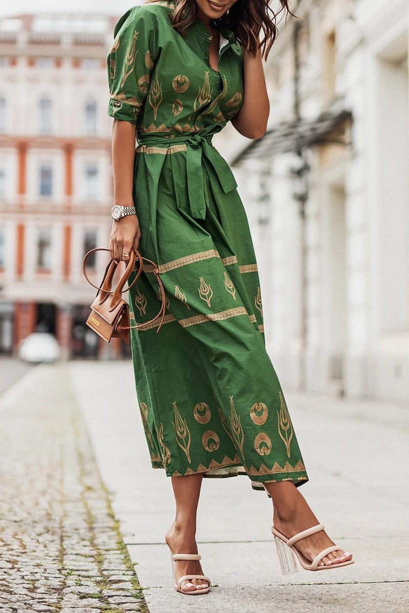 Amelia | Women's Boho Print Self-Tie Midi Dress