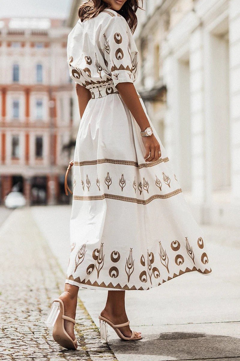 Amelia | Women's Boho Print Self-Tie Midi Dress