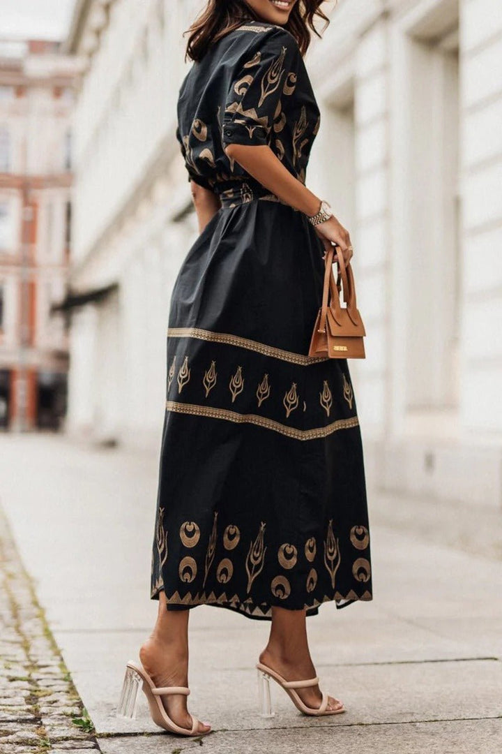 Amelia | Women's Boho Print Self-Tie Midi Dress