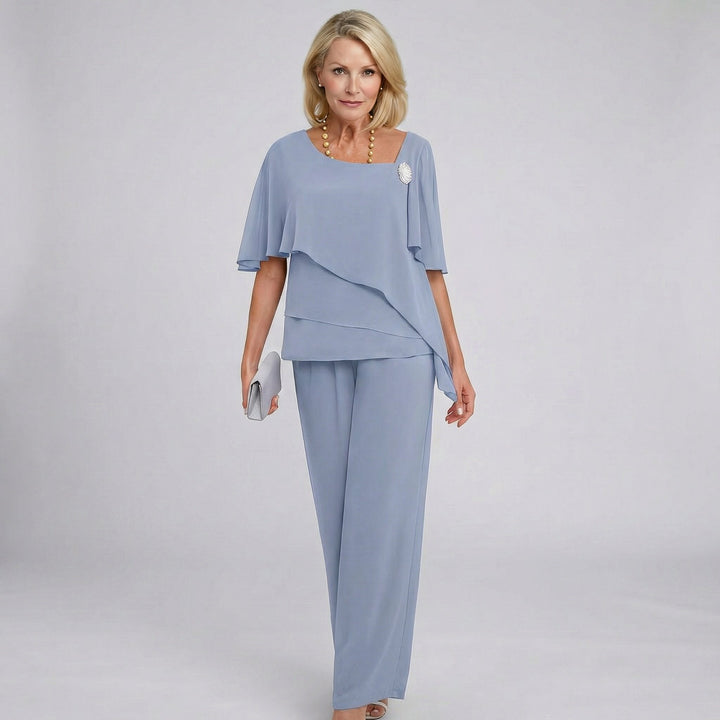 Grace | Women's Chiffon Cape Sleeve Wide Leg Two-Piece Set