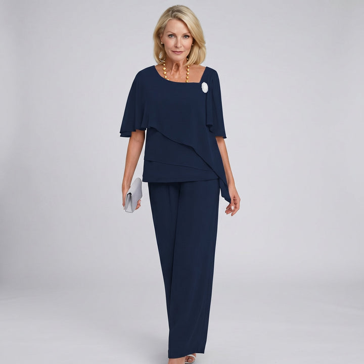 Grace | Women's Chiffon Cape Sleeve Wide Leg Two-Piece Set