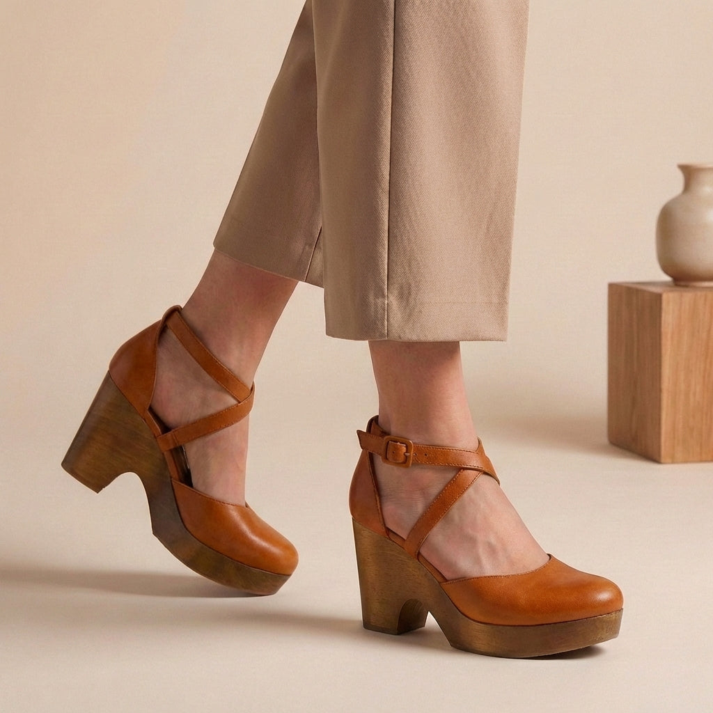 Caroline | Womens Block Heel Strap Platform Heels