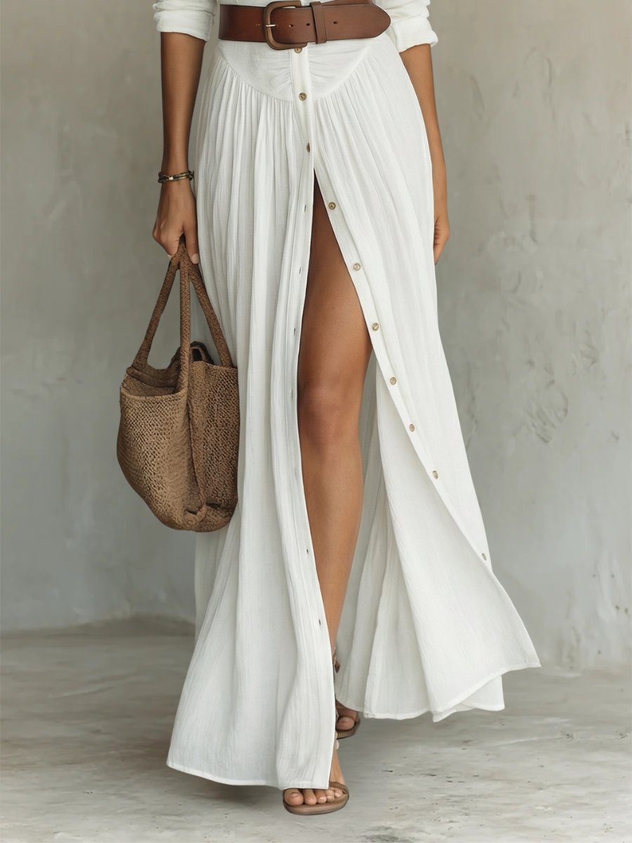 Freya | Women's Collared Button-Front Belted Maxi Shirt Dress