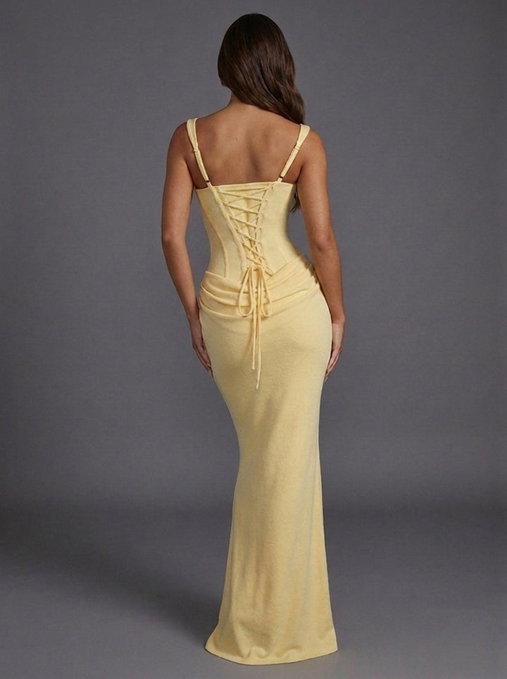 Ivy | Women's Corset Square-Neck Draped Column Maxi Dress