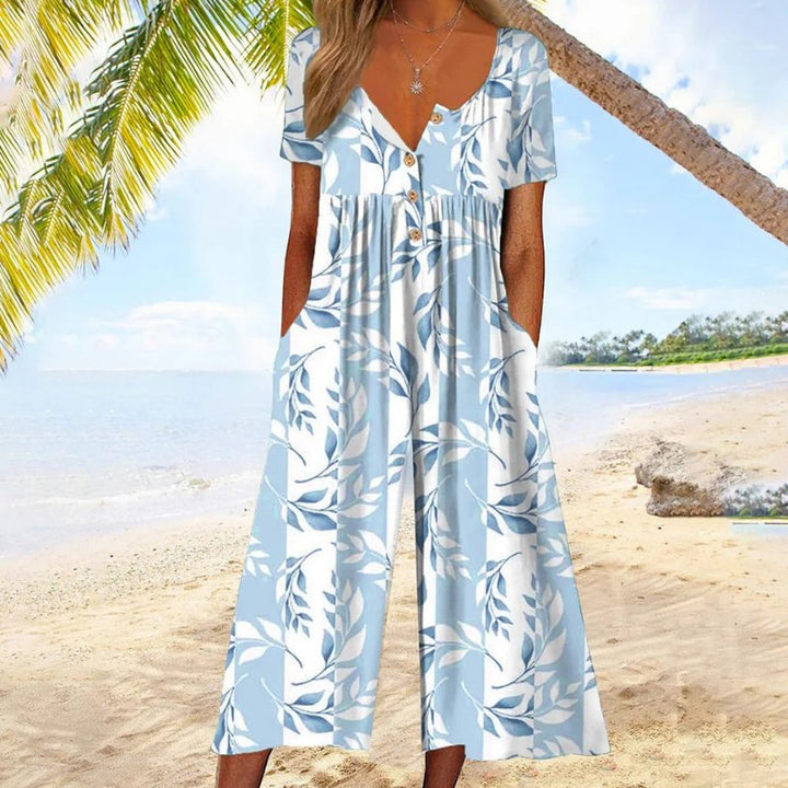 Willow | Women's Cotton Button-Front Short-Sleeve Culotte Jumpsuit