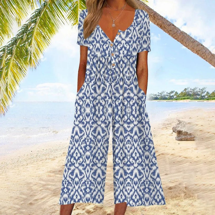 Willow | Women's Cotton Button-Front Short-Sleeve Culotte Jumpsuit
