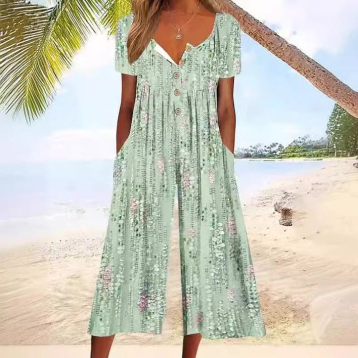 Willow | Women's Cotton Button-Front Short-Sleeve Culotte Jumpsuit