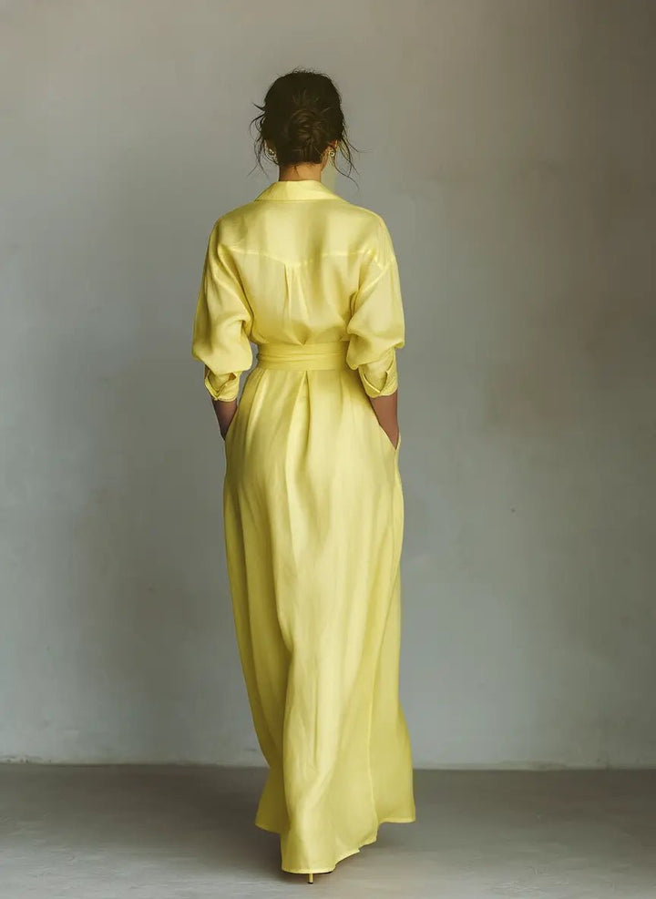 Ava | Women's Cotton Linen Deep V-Neck Wrap Maxi Shirt Dress