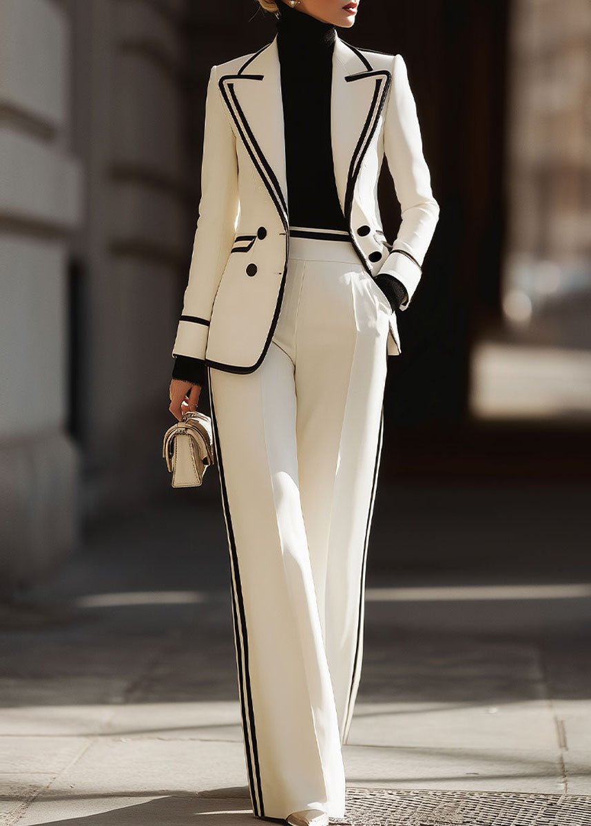 Ivy | Women's Double Breasted Suit Set Contrast Trim Blazer