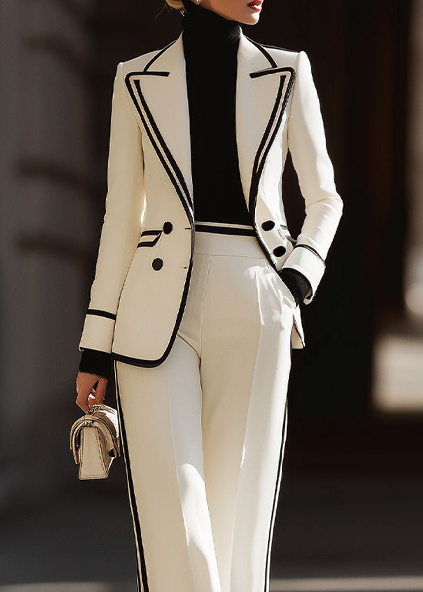 Ivy | Women's Double Breasted Suit Set Contrast Trim Blazer