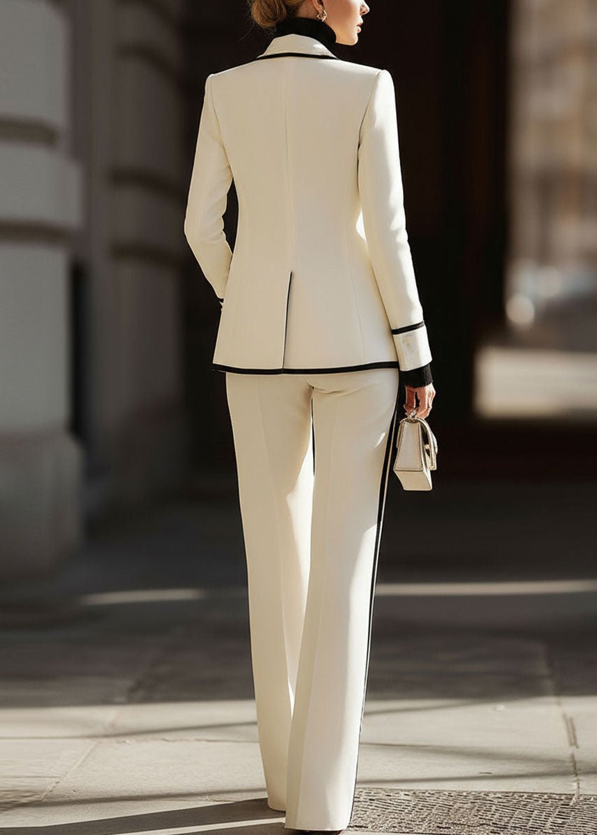 Ivy | Women's Double Breasted Suit Set Contrast Trim Blazer