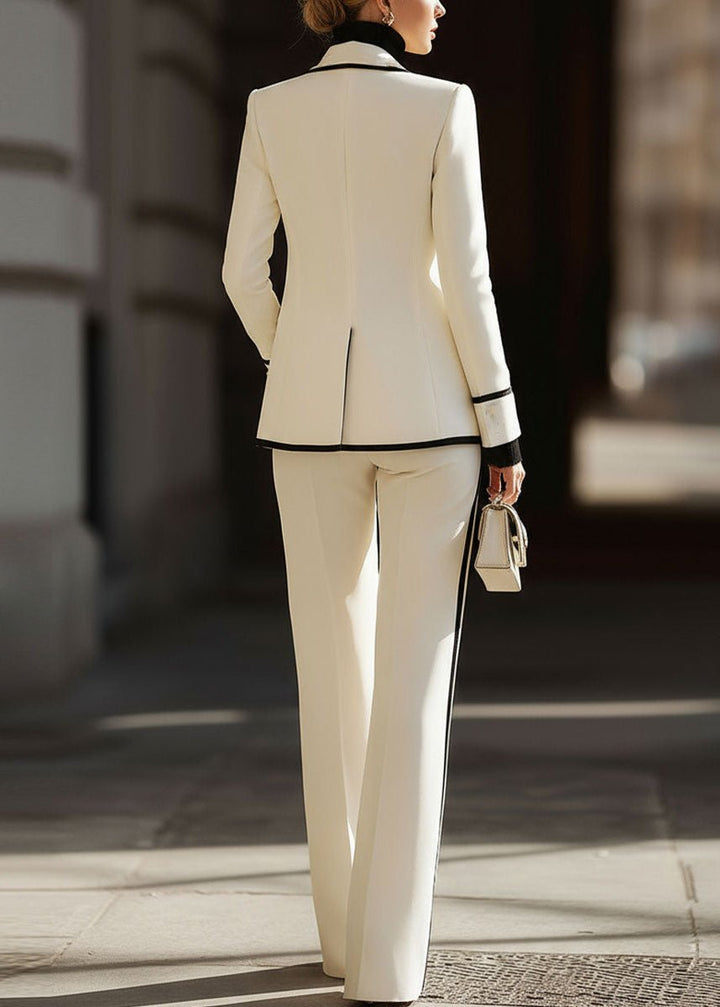 Ivy | Women's Double Breasted Suit Set Contrast Trim Blazer