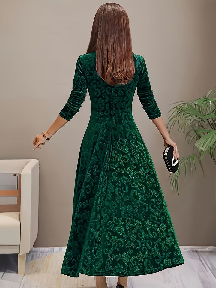 Sienna | Women's Embossed Velvet Square-Neck A-Line Midi Dress