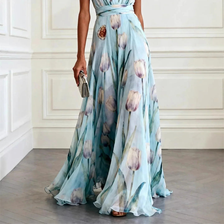 Freya | Women's Floral Chiffon Deep V-Neck Maxi Dress
