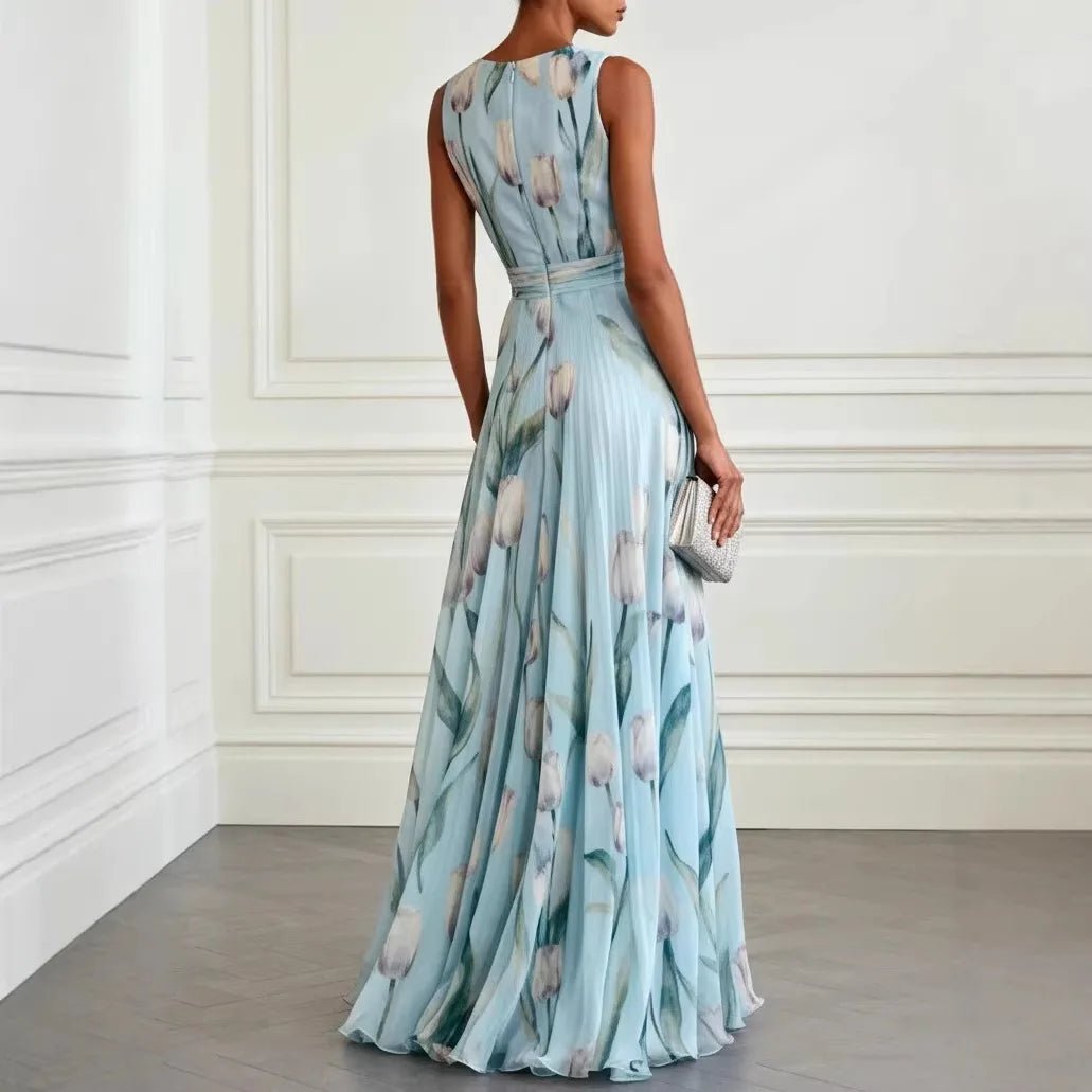 Freya | Women's Floral Chiffon Deep V-Neck Maxi Dress
