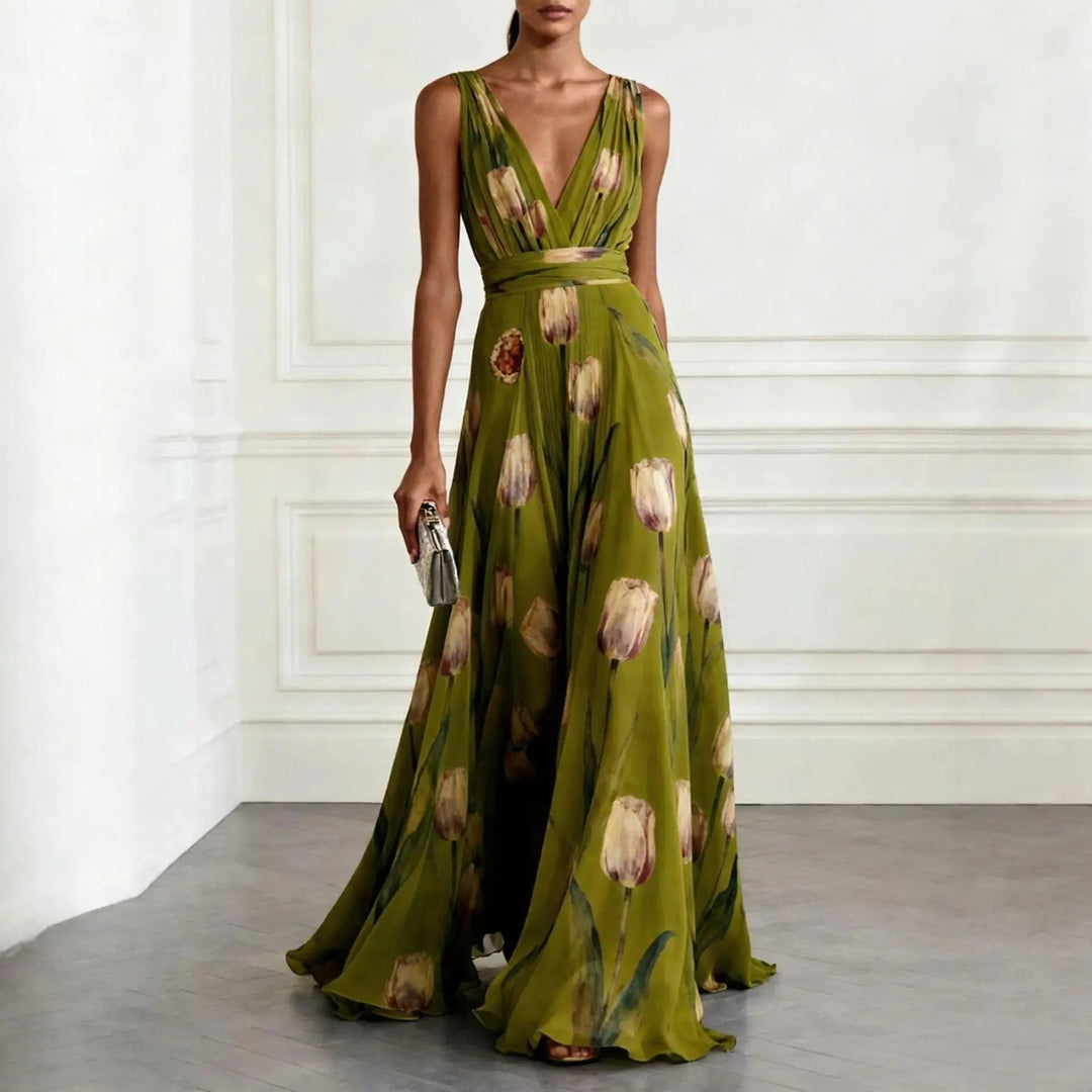 Freya | Women's Floral Chiffon Deep V-Neck Maxi Dress