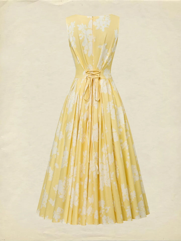 Isla | Women's Floral Linen Sleeveless Midi Dress