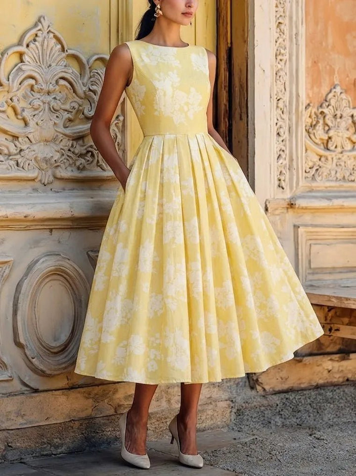 Isla | Women's Floral Linen Sleeveless Midi Dress