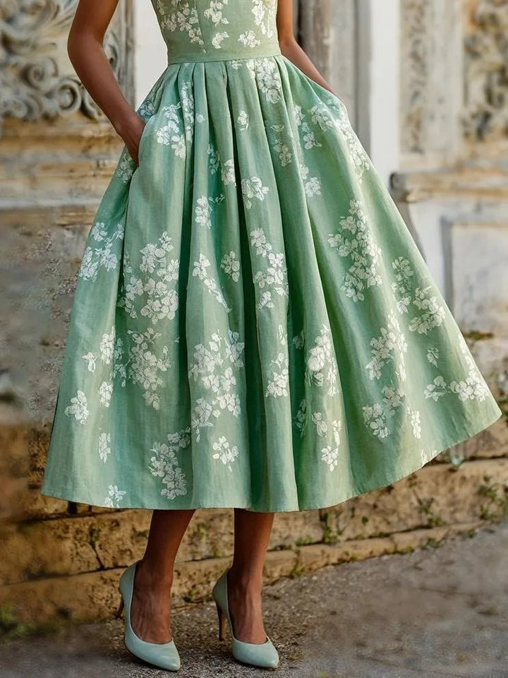 Isla | Women's Floral Linen Sleeveless Midi Dress