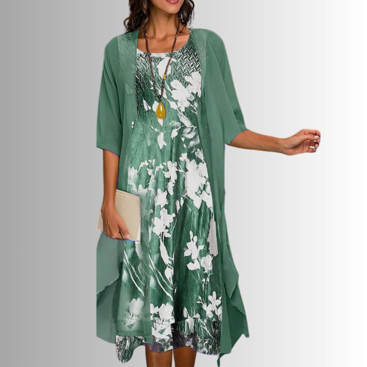 Aria | Women's Floral Three-Quarter Sleeve Two-Piece Layered Set