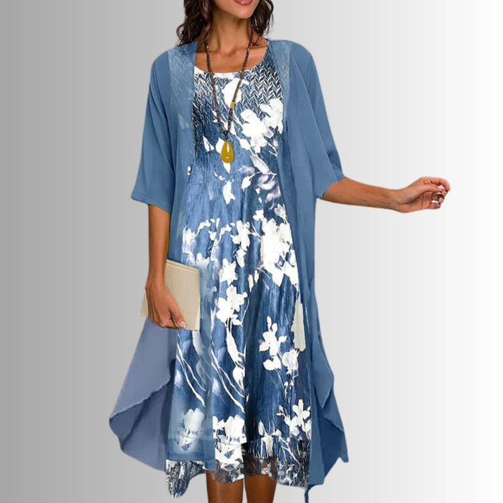 Aria | Women's Floral Three-Quarter Sleeve Two-Piece Layered Set