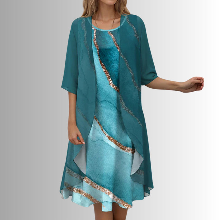 Aria | Women's Floral Three-Quarter Sleeve Two-Piece Layered Set