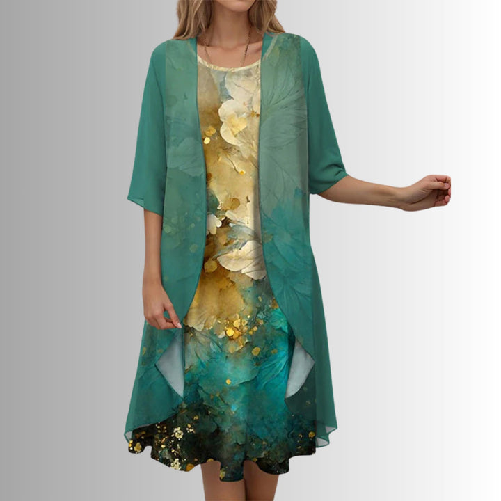 Aria | Women's Floral Three-Quarter Sleeve Two-Piece Layered Set