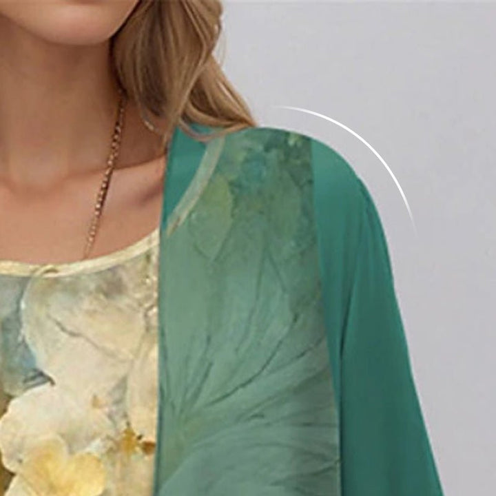 Aria | Women's Floral Three-Quarter Sleeve Two-Piece Layered Set