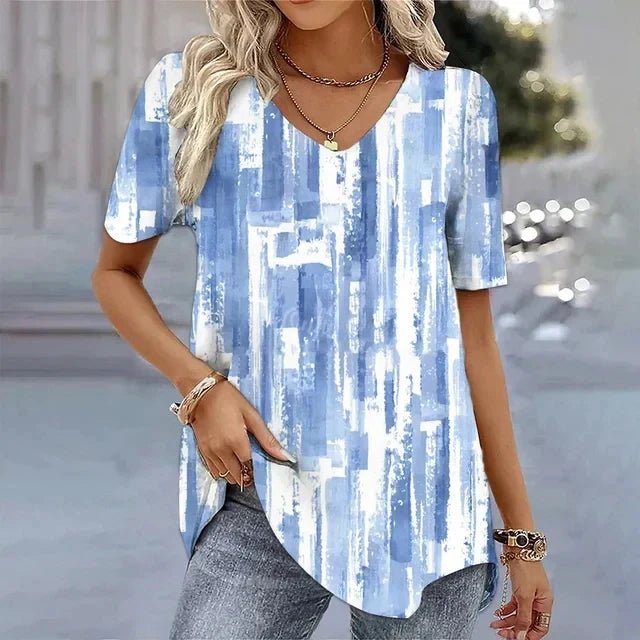 Emily | Women's Floral V-Neck Short Sleeve Relaxed Top