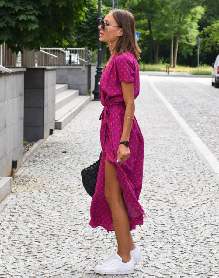 Phoebe | Women's Floral Wrap V-Neck Tie-Waist Cotton Midi Dress