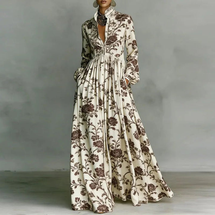 Phoebe | Women's Geometric Print High-Waist Long-Sleeve Maxi Dress