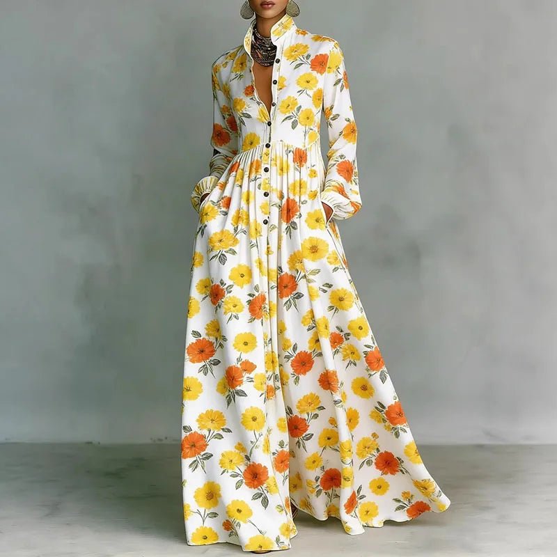 Phoebe | Women's Geometric Print High-Waist Long-Sleeve Maxi Dress