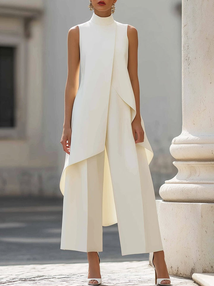 Ella | Women's High-Neck Sleeveless Asymmetric Wide-Leg Trouser Set