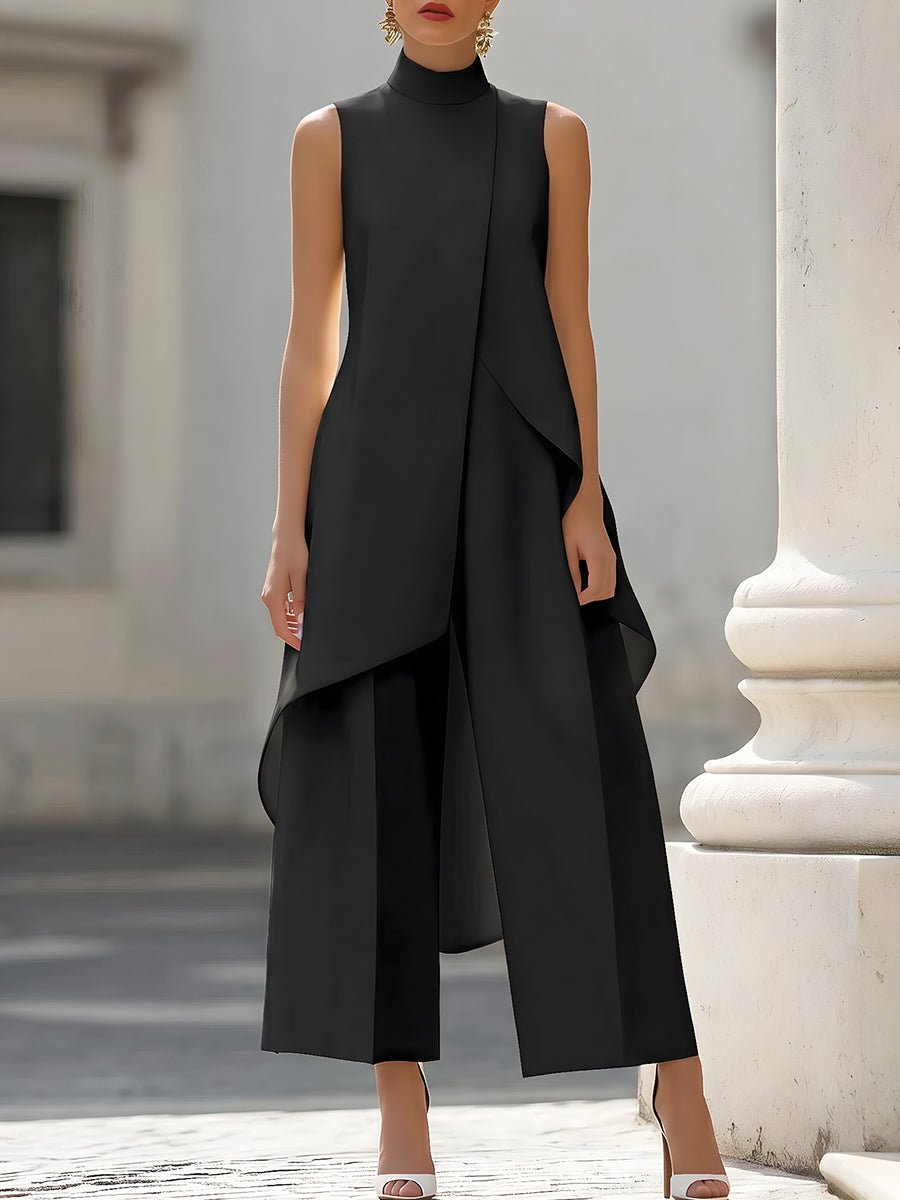 Ella | Women's High-Neck Sleeveless Asymmetric Wide-Leg Trouser Set