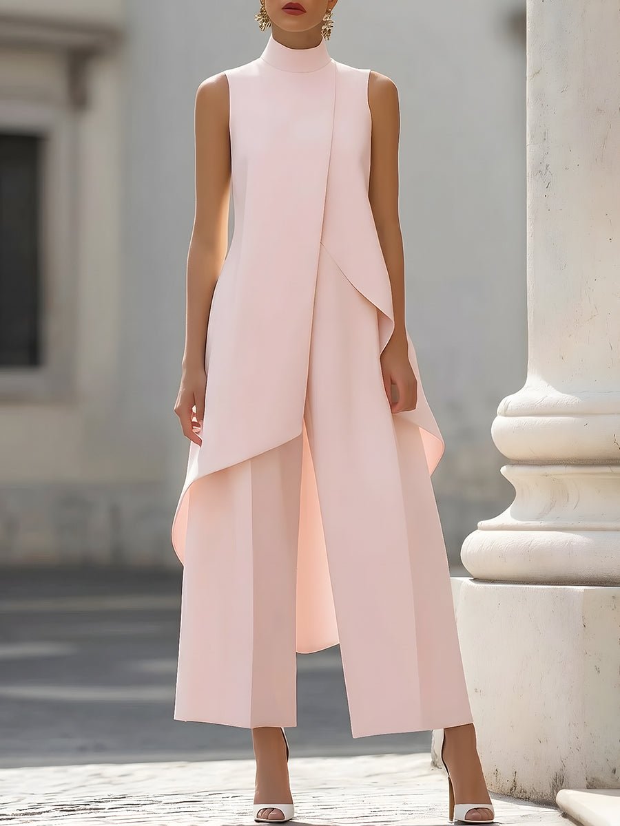 Ella | Women's High-Neck Sleeveless Asymmetric Wide-Leg Trouser Set