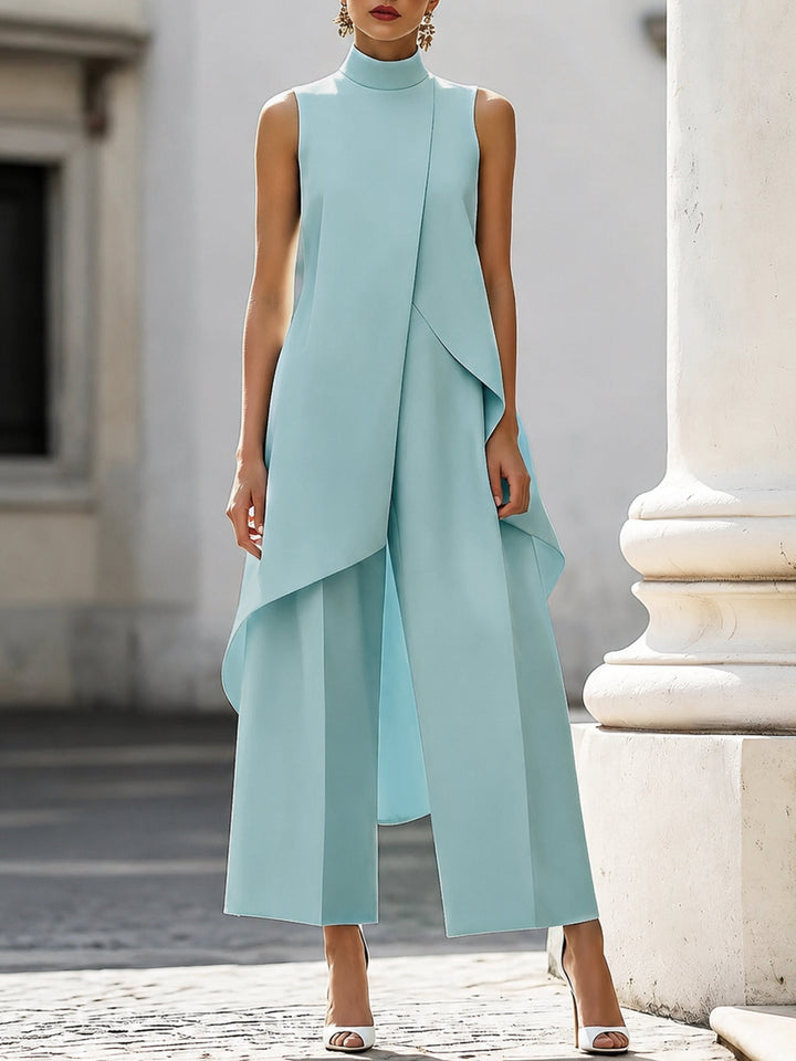 Ella | Women's High-Neck Sleeveless Asymmetric Wide-Leg Trouser Set