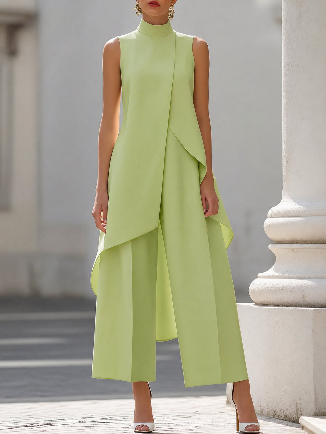 Ella | Women's High-Neck Sleeveless Asymmetric Wide-Leg Trouser Set