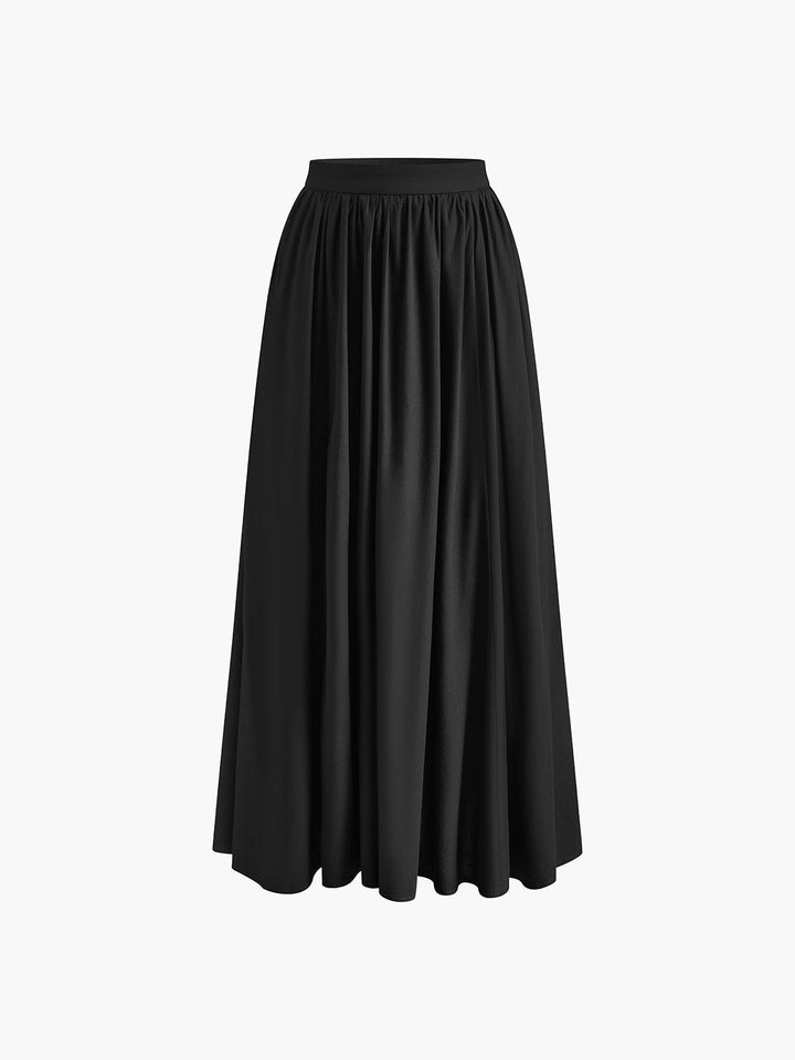 Mia | Women's High Waist Pleated A-Line Maxi Skirt with Pockets