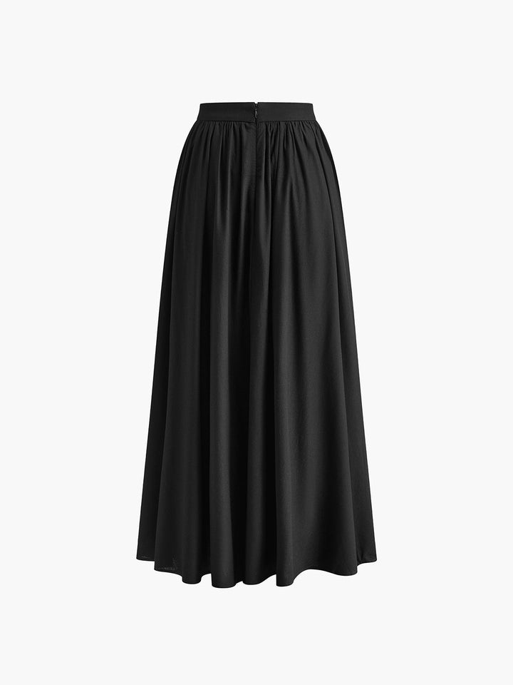 Mia | Women's High Waist Pleated A-Line Maxi Skirt with Pockets