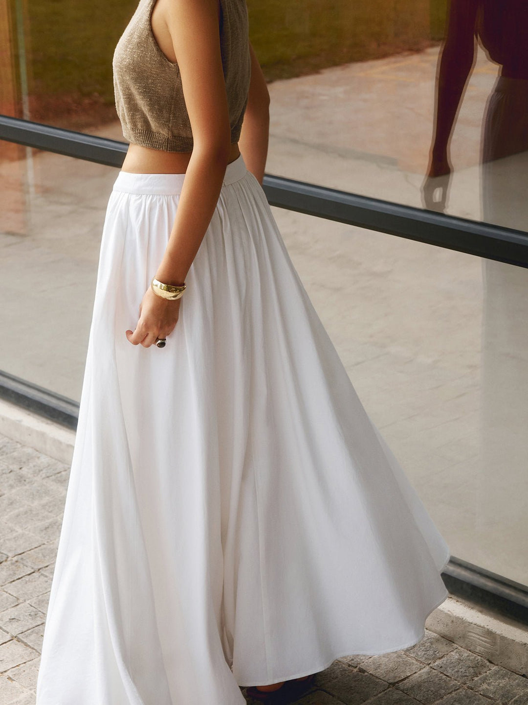 Mia | Women's High Waist Pleated A-Line Maxi Skirt with Pockets