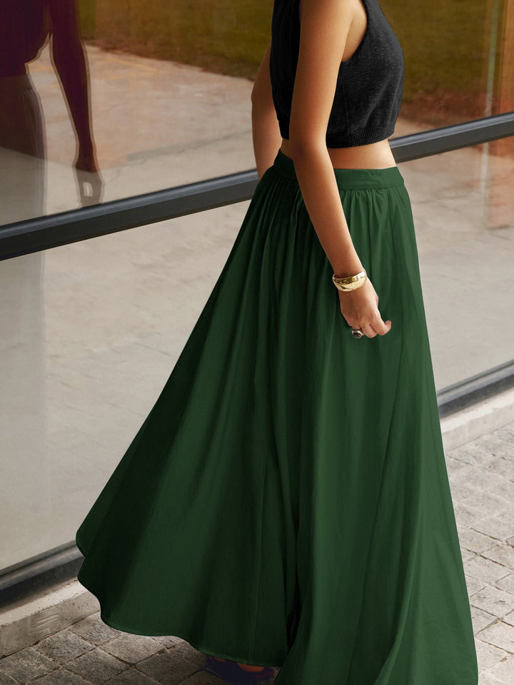 Mia | Women's High Waist Pleated A-Line Maxi Skirt with Pockets