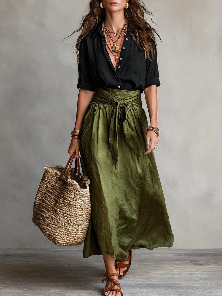 Emily | Women's High-Waisted Button-Up Two-Piece Set