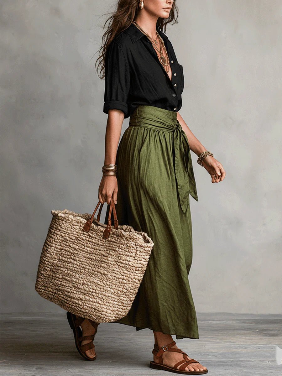Emily | Women's High-Waisted Button-Up Two-Piece Set