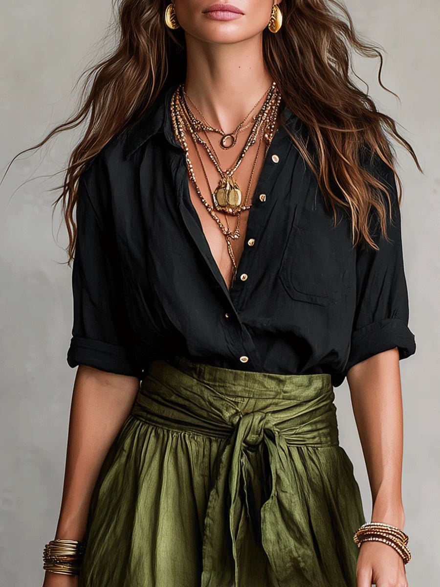 Emily | Women's High-Waisted Button-Up Two-Piece Set