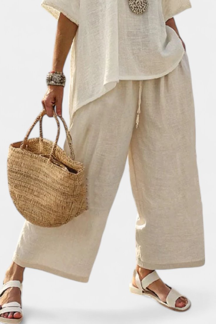 Sophie | Women's Linen Asymmetric Top Wide-Leg Trouser Co-Ord Set
