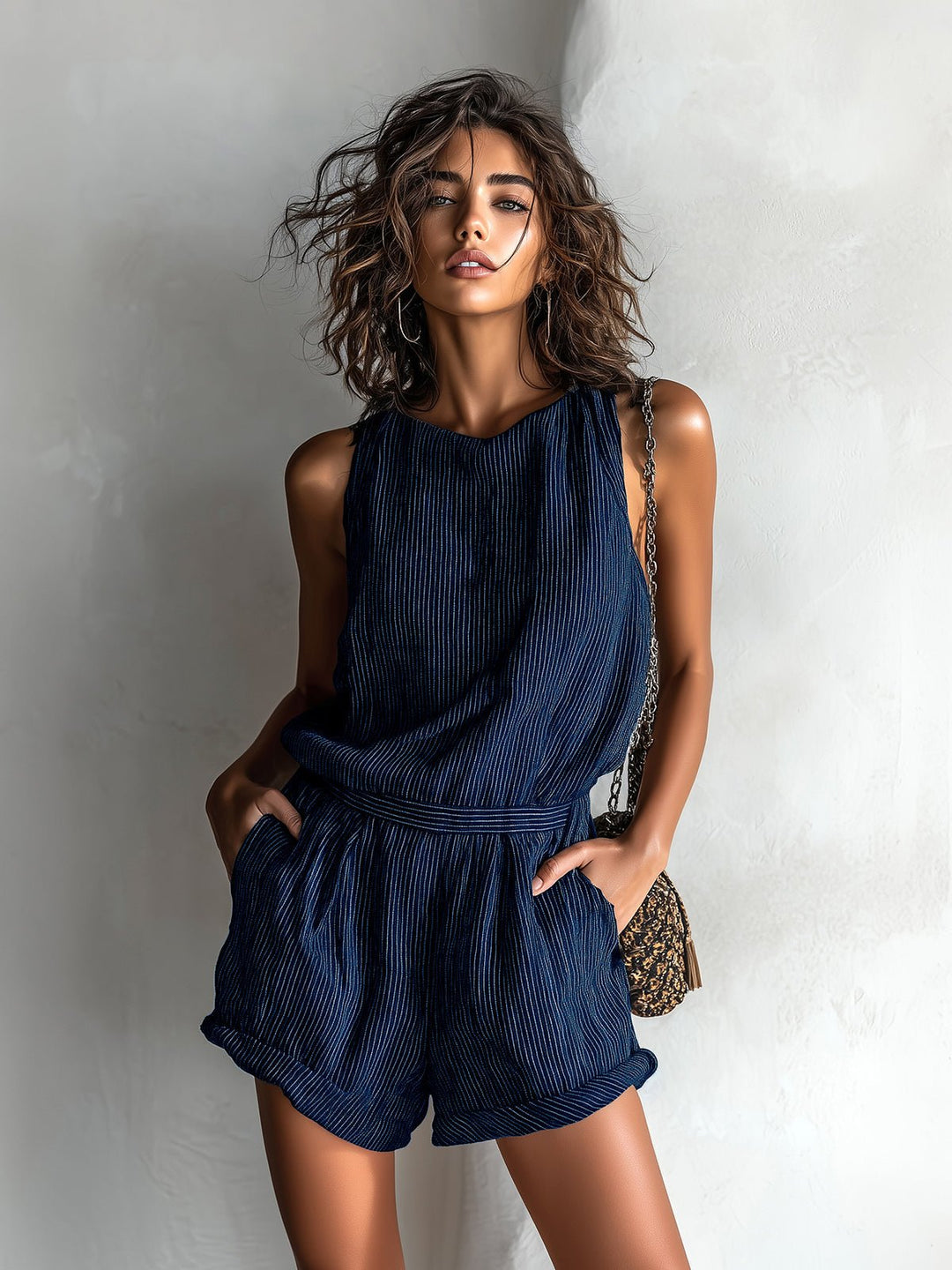 Isla | Women's Linen-Blend Sleeveless Boat-Neck Romper