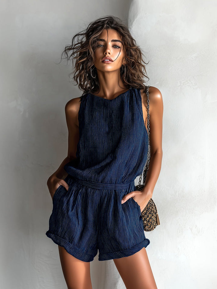 Isla | Women's Linen-Blend Sleeveless Boat-Neck Romper