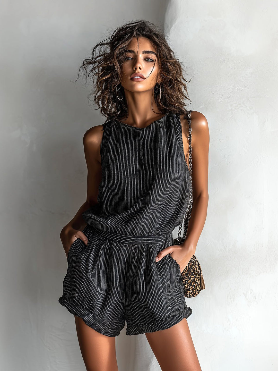 Isla | Women's Linen-Blend Sleeveless Boat-Neck Romper