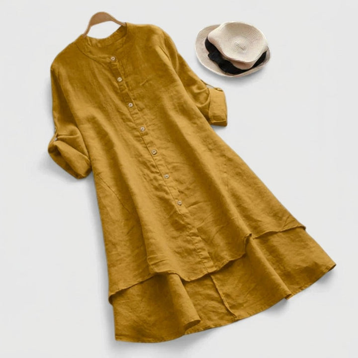 Lily | Women's Linen Button-Down Asymmetric Hem Shirt Dress